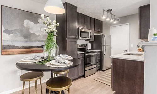 kitchen with brown cabinets